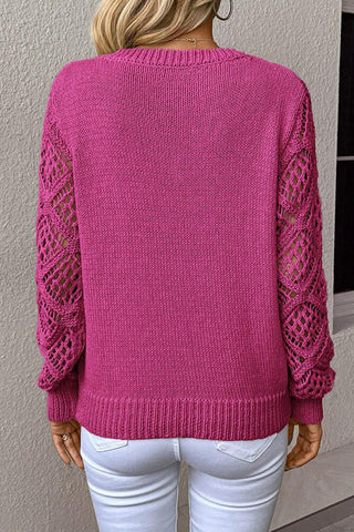 Ultimate Soft Mesh Sleeve V-Neck Knit Pullover Sweater