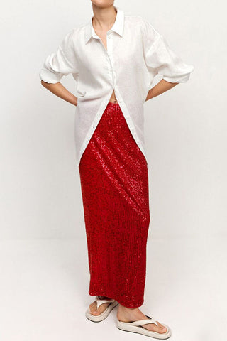 Glittery Party Sequin Straight Midi Skirt