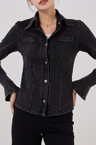 Flared Sleeve Denim Yoga Shirt