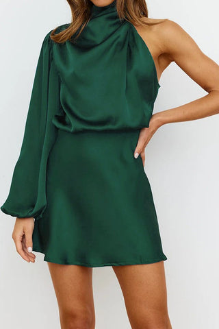 Satin long-sleeved one-shoulder elegant skirts