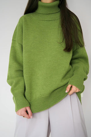 Autumn Awakening Solid Color High-Neck Sweater