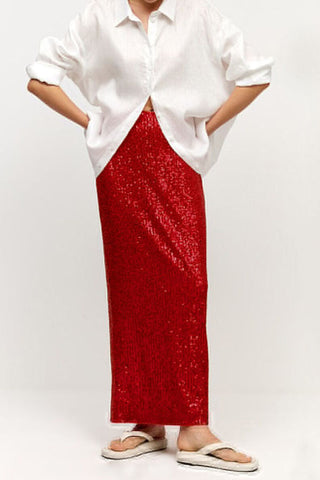 Glittery Party Sequin Straight Midi Skirt