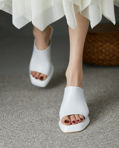 Open Toe Platform Chunky Heel Slides Sandals