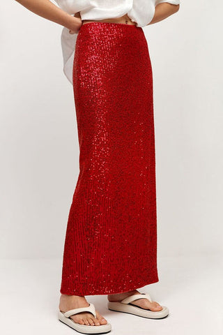 Glittery Party Sequin Straight Midi Skirt