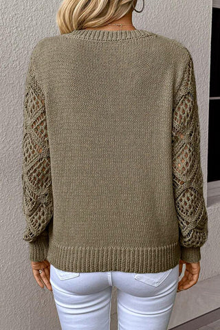 Ultimate Soft Mesh Sleeve V-Neck Knit Pullover Sweater