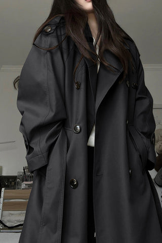 Autumn Breeze Silhouette Large Lapel Mid-Length Temperament Trench Coat