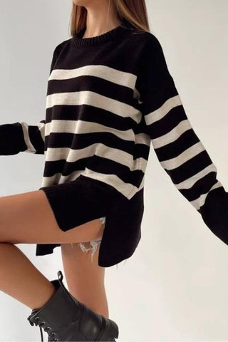 Casual Striped Loose Round Neck Pullover Sweater