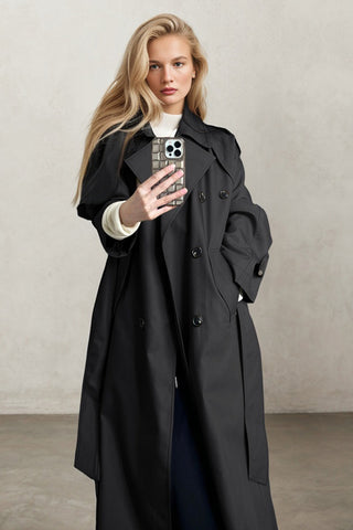 Autumn Breeze Silhouette Large Lapel Mid-Length Temperament Trench Coat