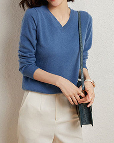 100% Cashmere V-Neck Knit Sweater