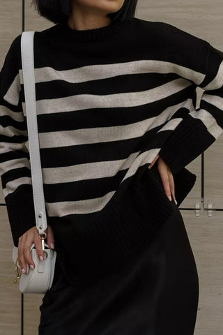 Casual Striped Loose Round Neck Pullover Sweater