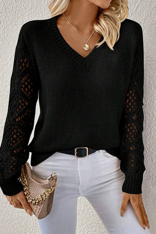 Ultimate Soft Mesh Sleeve V-Neck Knit Pullover Sweater