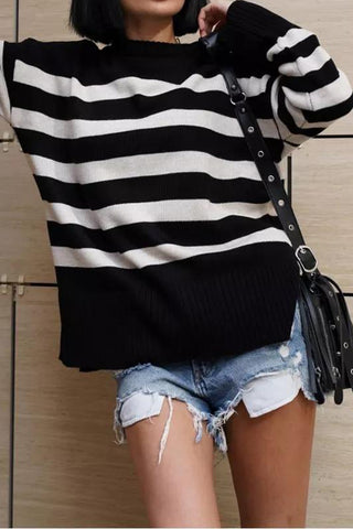 Casual Striped Loose Round Neck Pullover Sweater