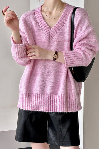 Lazy wind V-neck loose pullover thin and versatile knit sweater