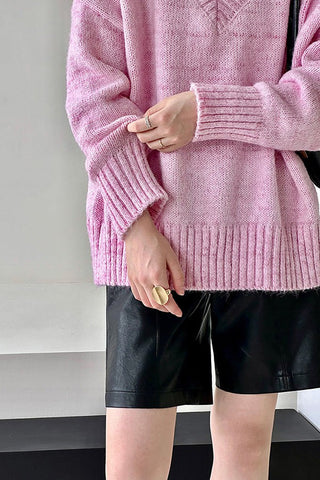 Lazy wind V-neck loose pullover thin and versatile knit sweater