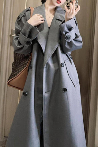 Autumn Breeze Silhouette Large Lapel Mid-Length Temperament Trench Coat