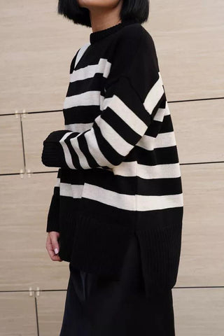 Casual Striped Loose Round Neck Pullover Sweater