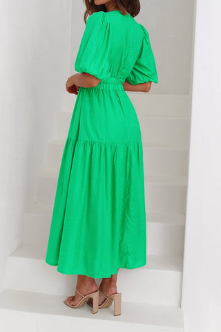 Deep V Puff Sleeve Resort Dress