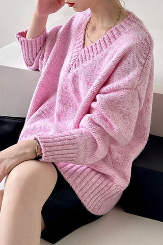 Lazy wind V-neck loose pullover thin and versatile knit sweater