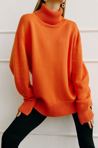 Autumn Awakening Solid Color High-Neck Sweater