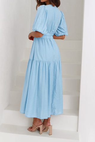 Deep V Puff Sleeve Resort Dress