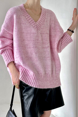 Lazy wind V-neck loose pullover thin and versatile knit sweater