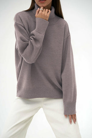 Autumn Awakening Solid Color High-Neck Sweater