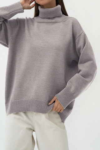 Autumn Awakening Solid Color High-Neck Sweater