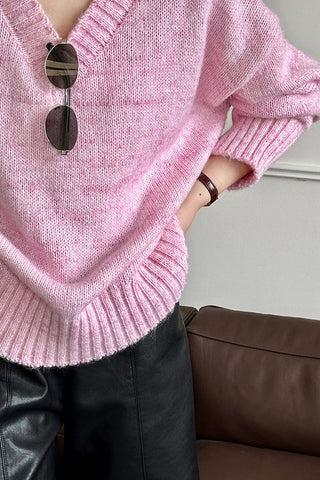 Lazy wind V-neck loose pullover thin and versatile knit sweater