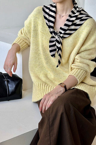 Lazy wind V-neck loose pullover thin and versatile knit sweater