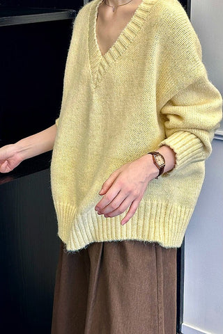 Lazy wind V-neck loose pullover thin and versatile knit sweater