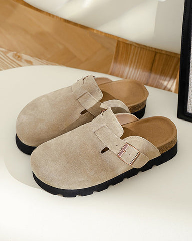 Closed toe half-slip cowhide Birkenstocks