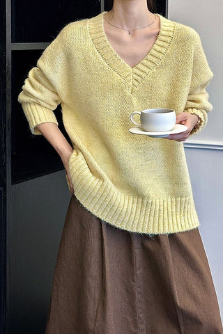 Lazy wind V-neck loose pullover thin and versatile knit sweater