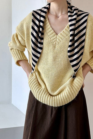 Lazy wind V-neck loose pullover thin and versatile knit sweater