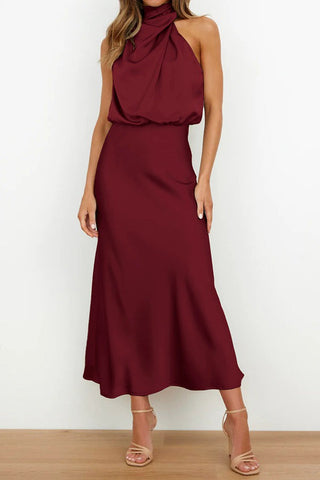 Midi Silky Satain High Waist Elegant Cocktail Party Dress