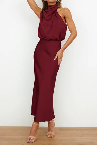 Midi Silky Satain High Waist Elegant Cocktail Party Dress