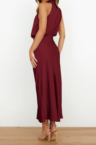 Midi Silky Satain High Waist Elegant Cocktail Party Dress