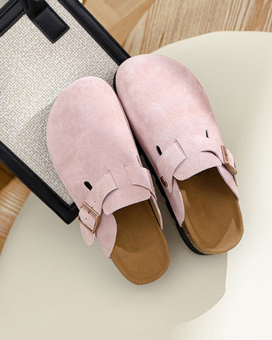 Closed toe half-slip cowhide Birkenstocks