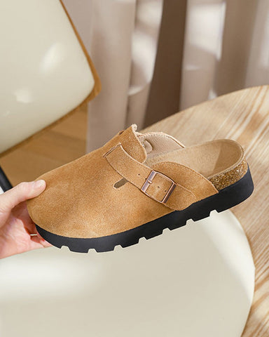 Closed toe half-slip cowhide Birkenstocks