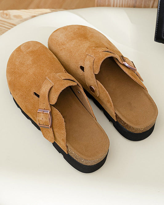 Closed toe half-slip cowhide Birkenstocks