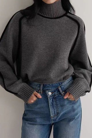 Half Turtleneck Striped Slim Pullover Sweater