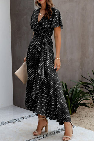 Polka Dot Sexy V-neck Ruffle Short-sleeved Women's Dress