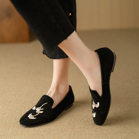 Luxurious Handcrafted Embroidered Suede Loafers