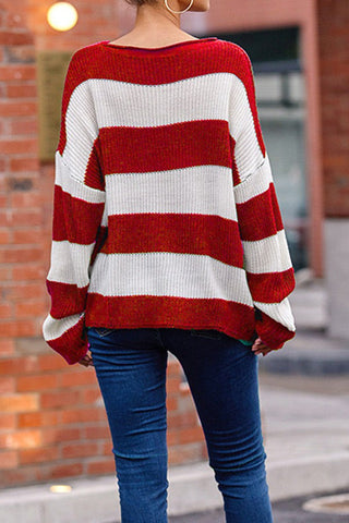 Autumn Breeze Colorblock Striped Bell Sleeve Cardigan