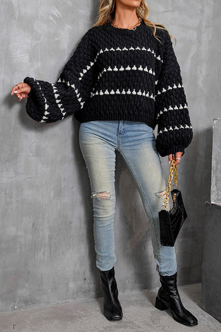 Casual Chunky Knit Contrast Geometric Sweater