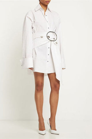 Stylish Single Breasted Metal Buckle Belt Shirtdress