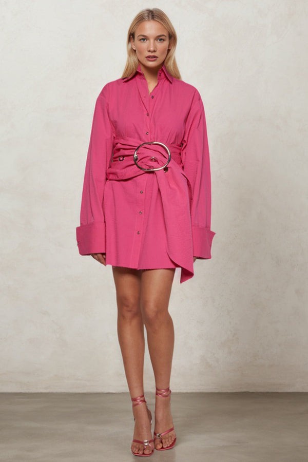 Stylish Single Breasted Metal Buckle Belt Shirtdress