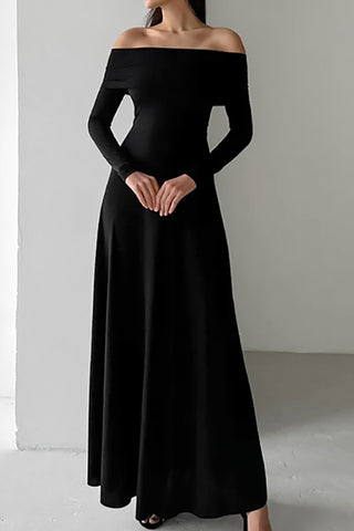 Solid Color Off-Shoulder High Waist Maxi Dress