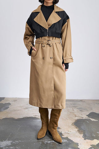 Pre Order Lapel Collar Contrast Fabric Trench Coat