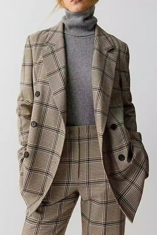 Elegance Lapel Plaid Double-breasted Blazer