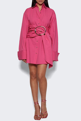 Stylish Single Breasted Metal Buckle Belt Shirtdress